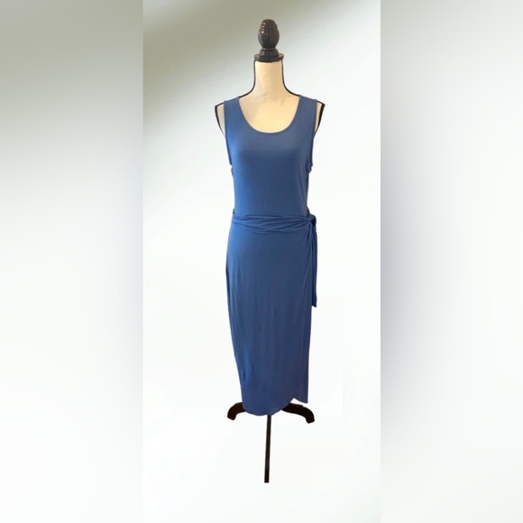 Calvin Klein Midi Sheath Wrap Dress Jersey Knit in Blue Size Medium - Picture 3 of 9